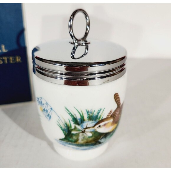 Royal Worcester Double Egg Coddler Porcelain Wren Finch Nature Woods England Vtg - Picture 4 of 12
